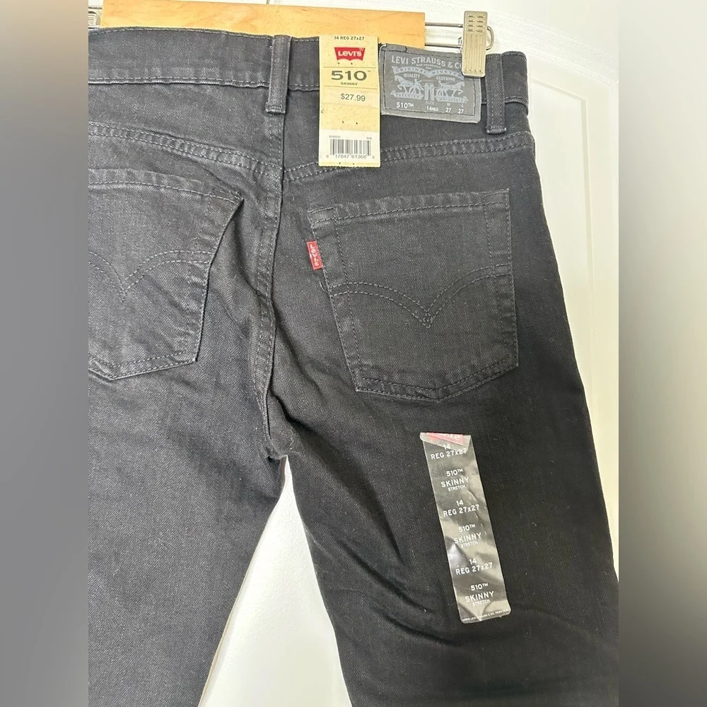 Levi’s Boys' 510 Skinny Fit Performance Jeans Black Denim Stretch Size 14R | NWT